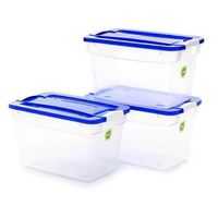 Caja Plástica Transparente 65 L con Tapa Azul