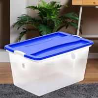 Caja Plástica Transparente 65 L con Tapa Azul